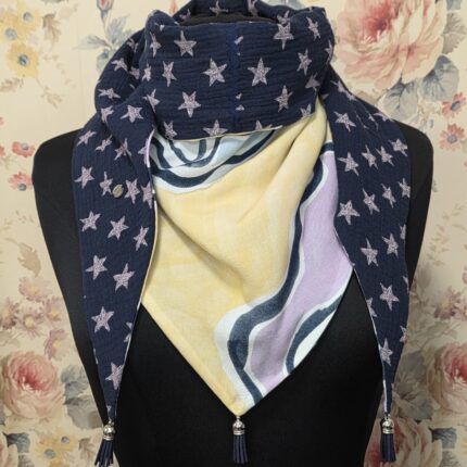 FOULARD REVERSIBLE - marine, jaune, parme